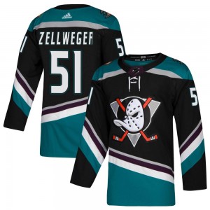Men's Adidas Anaheim Ducks Olen Zellweger Black Teal Alternate Jersey - Authentic