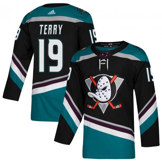 Youth Adidas Anaheim Ducks Troy Terry Black Teal Alternate Jersey - Authentic