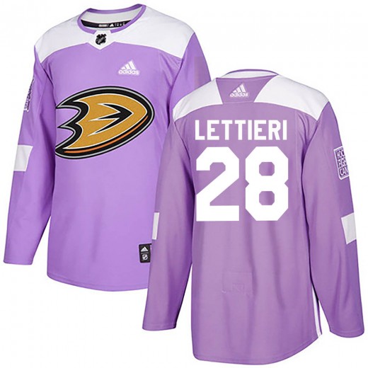 Youth Adidas Anaheim Ducks Vinni Lettieri Purple Fights Cancer Practice Jersey - Authentic
