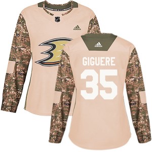 Women's Adidas Anaheim Ducks Jean-Sebastien Giguere Camo Veterans Day Practice Jersey - Authentic