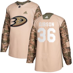 Men's Adidas Anaheim Ducks John Gibson Camo Veterans Day Practice Jersey - Authentic